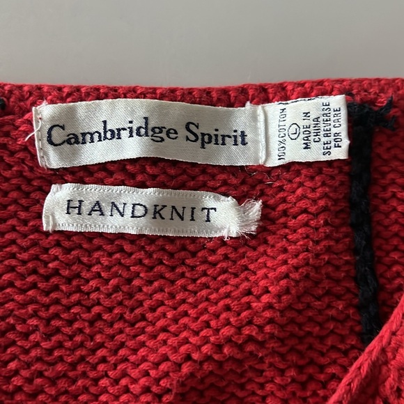 Cozy Handknit 100% Cotton Sweater | Red, White, Green, Black | Medium/Large - Picture 3 of 6